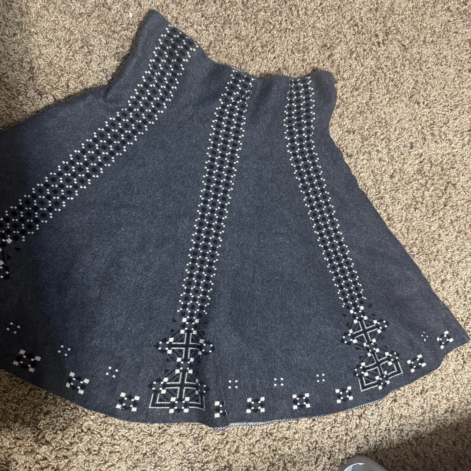 Max Studio Knit Circle Skirt Full Mini Gray Academia School Sz S/M A-line Boho - Image 3