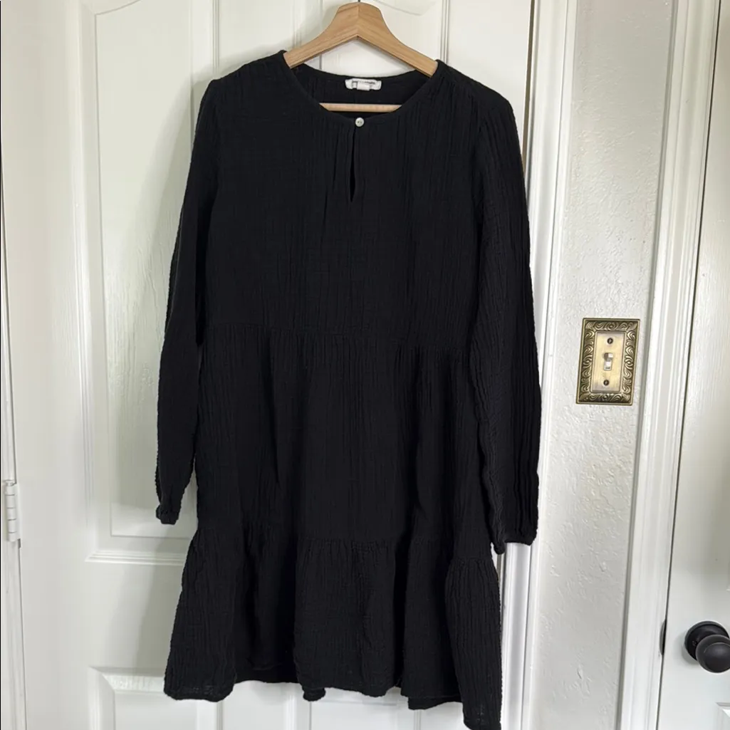 Long sleeve cotton gauze tiered mid length dress - Image 2