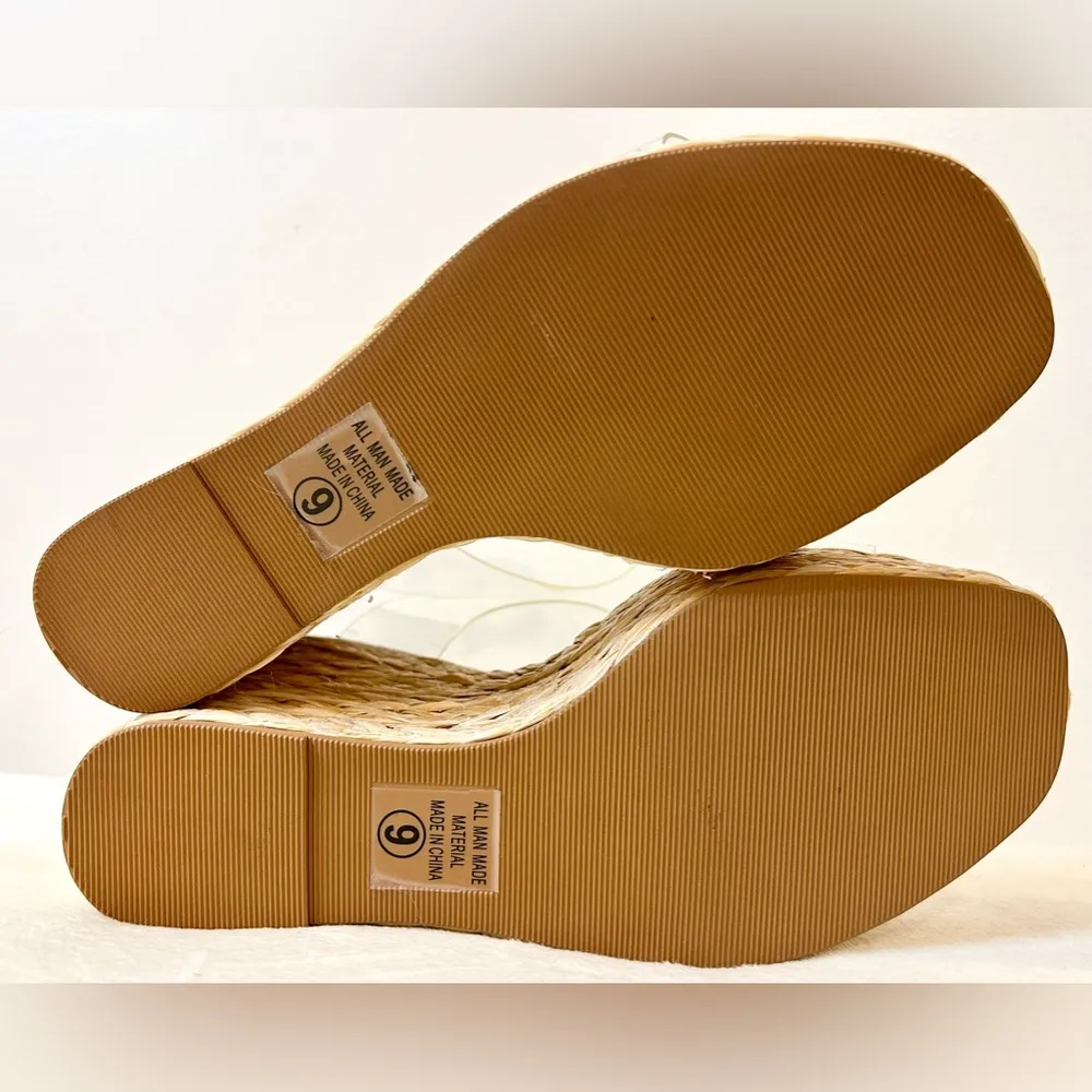 Heart in D Zahara Double Strap Espadrille Wedges Natural/Clear Size 9 Tan - Image 14