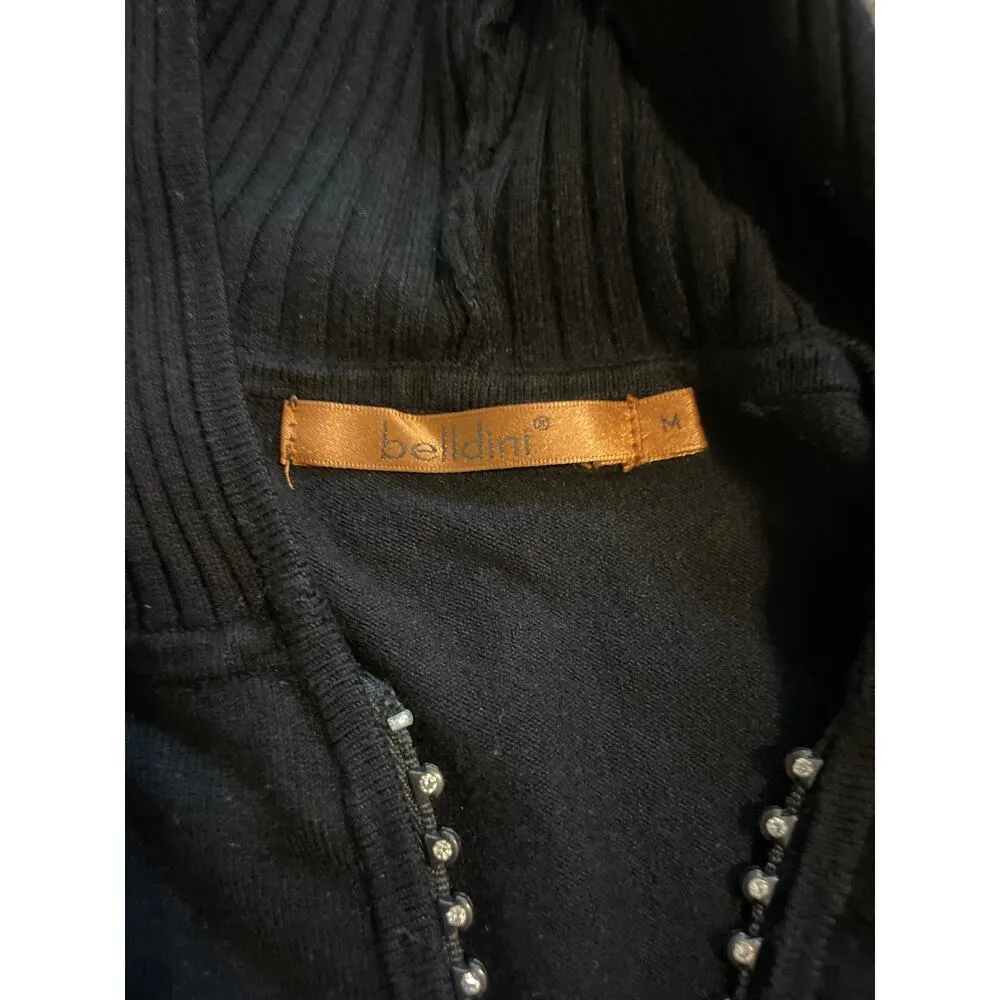 Belldini Black Ribbed Crystal Detail Zip Up Hoodie Medium - Image 4