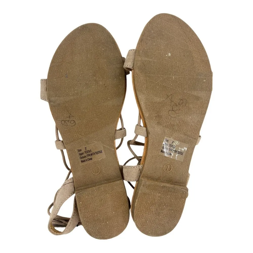 Boho Gladiator Womens US 7 Brown Faux Leather Suede Ankle Wrap Sandals Shoes - Image 7