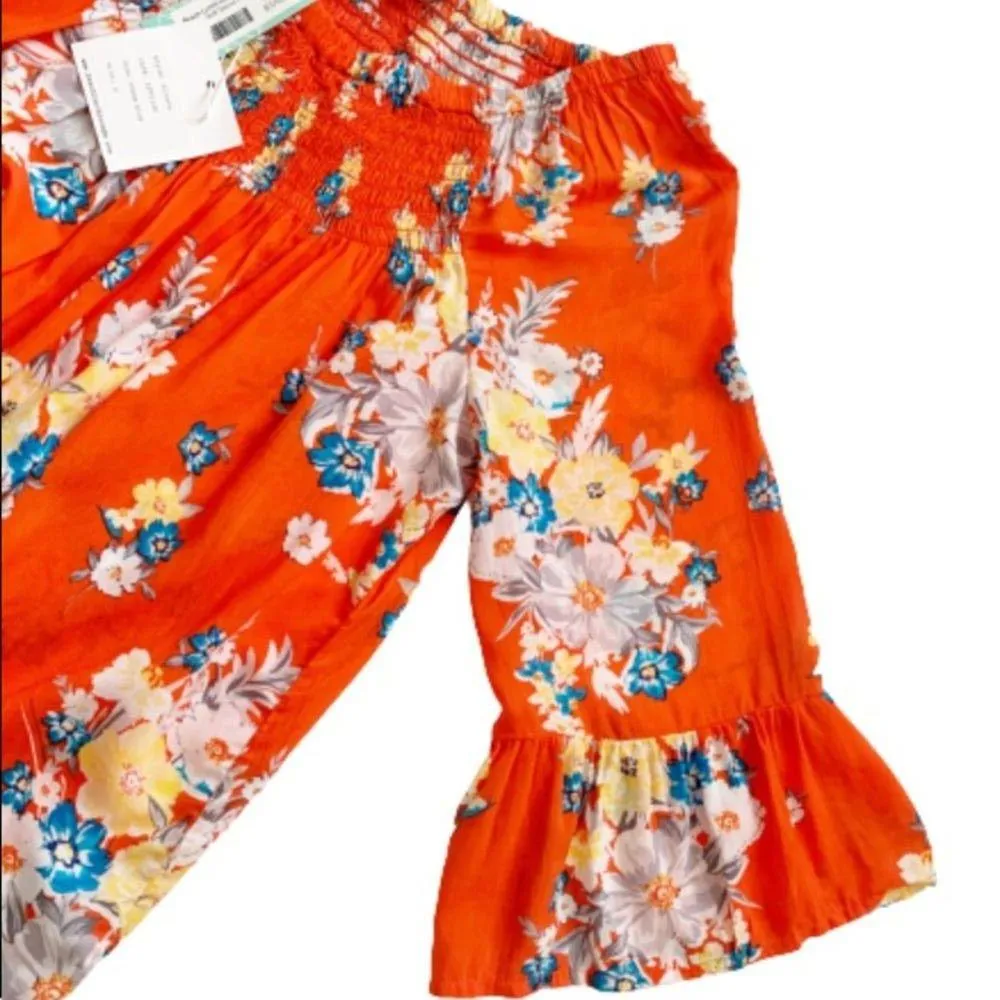 beachlunchlounge Top Latoya Tangerine Floral 3/4 Bell Sleeve Peasant Top Small - Image 8
