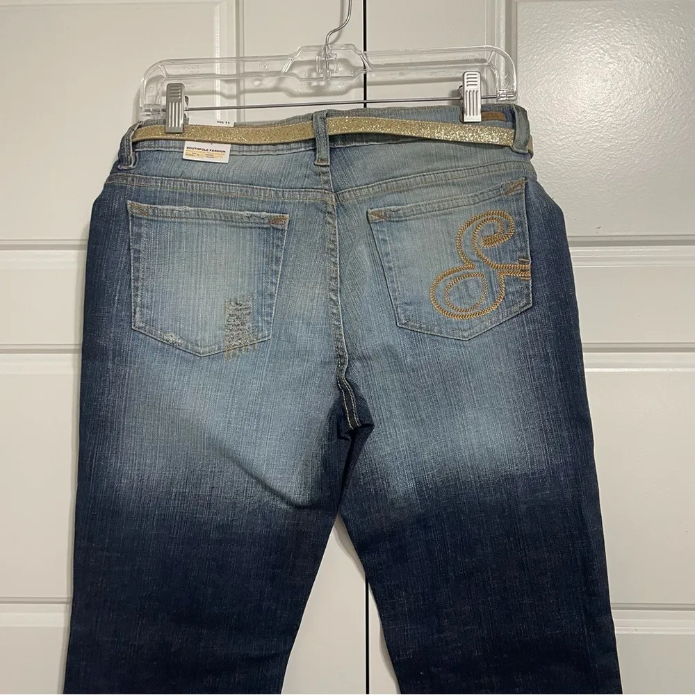 Southpole Dark Sand Blue Denim Capri Jeans with‎ Gold Belt Size 11 NWT - Image 5