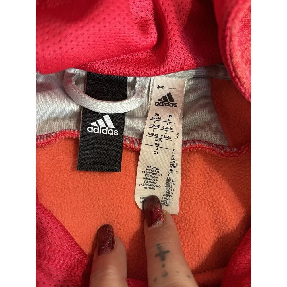Adidas Red/Silver Hoodie Sweatshirt Size S (8-10)Long Sleeve Logo Graphic Pocket - Image 6