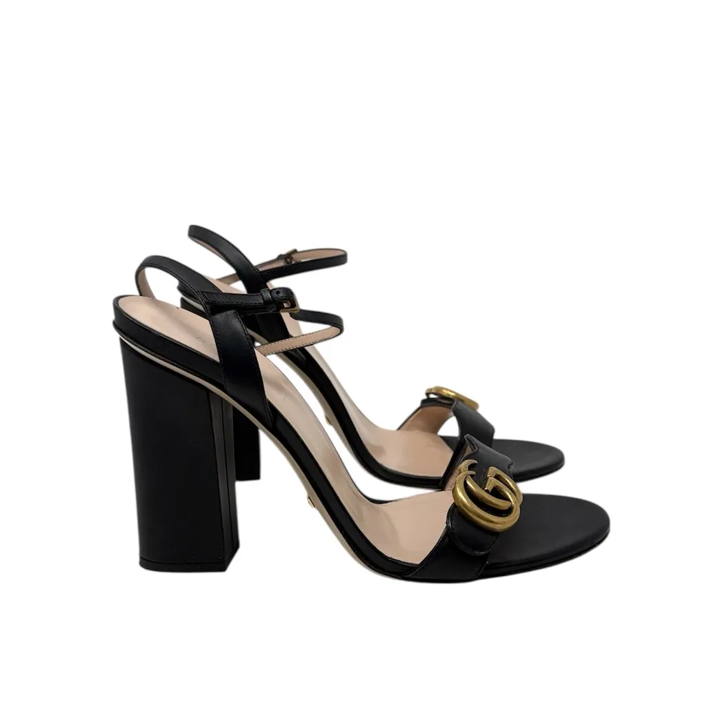 Gucci Marmont Sandals Black Leather Interlocking GG Size 40.5 - Image 2