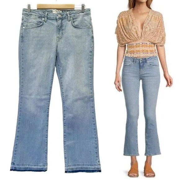 Free People Liv Crop Flare Leg Mid Rise Jeans Medium Wash Released Hem Size 30 - Image 2
