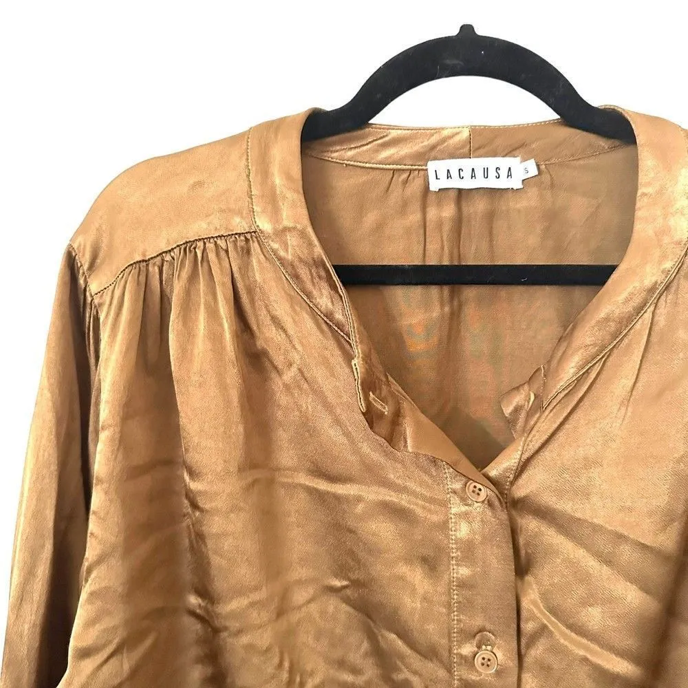 LACAUSA‎ Devi Satin Buttoned Blouse Sz S - Image 4
