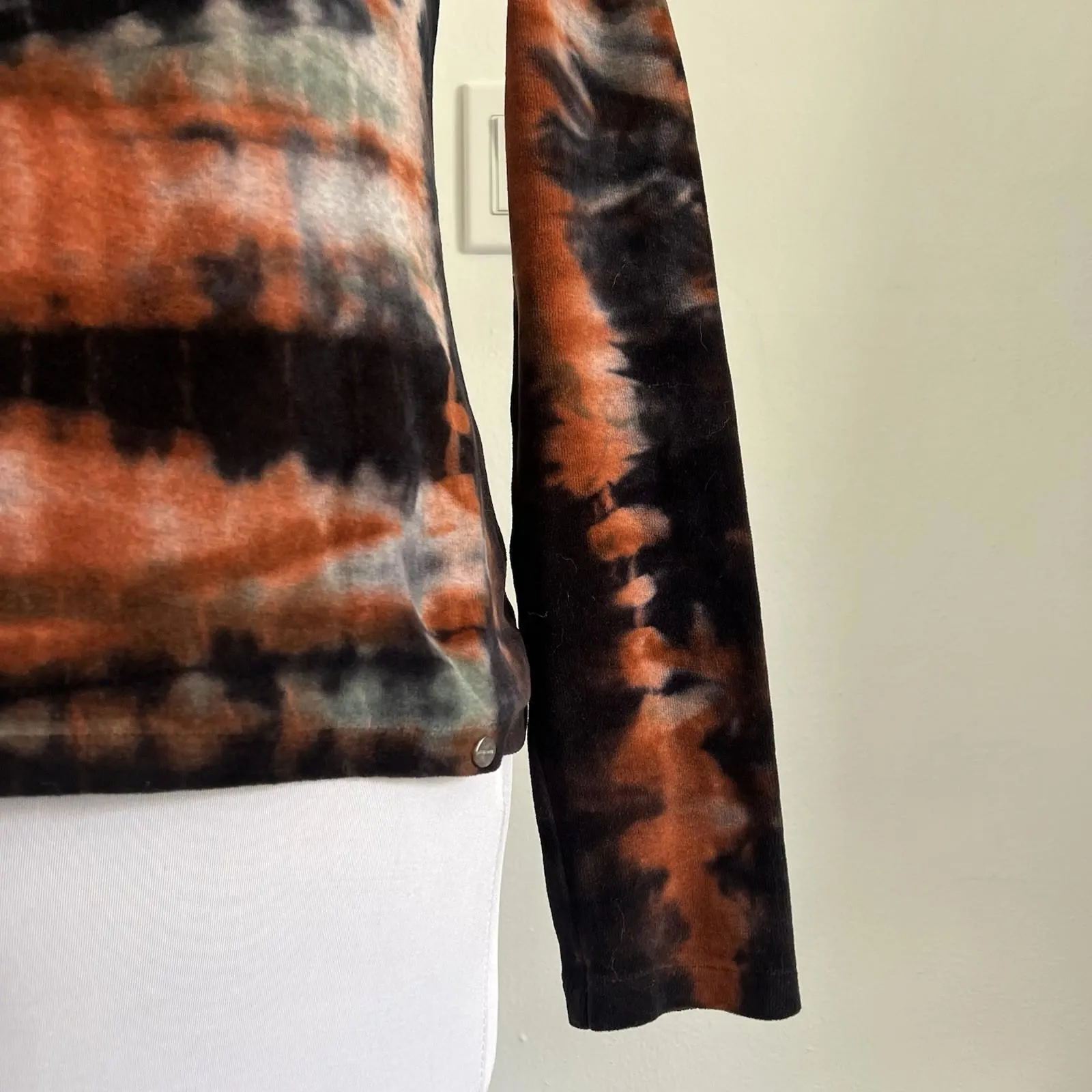 AllSaints LS Velvet Tydy Tee Long Sleeve Top Tie Dye Orange Black Women’s US 6 - Image 2