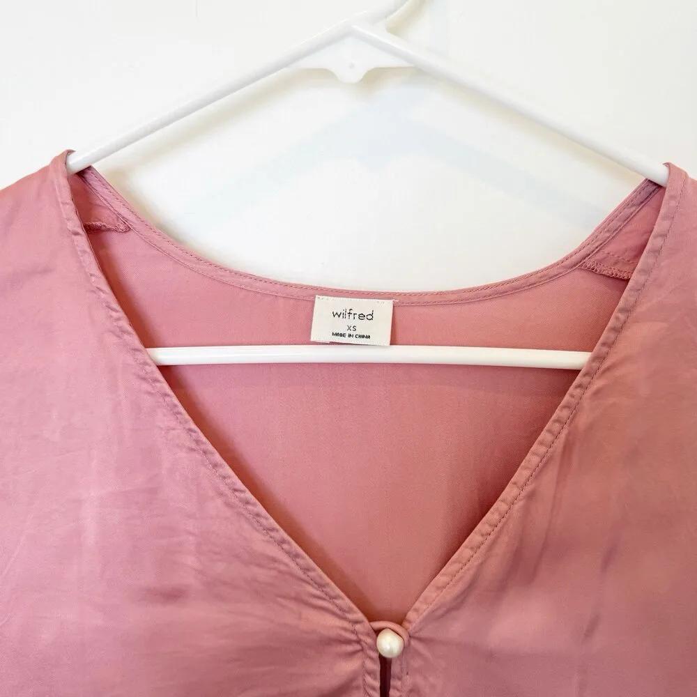 Aritzia Top Womens Sz XSmall Coquette Silk Cupro Button Up Lace Trim Puff Sleeve - Image 3