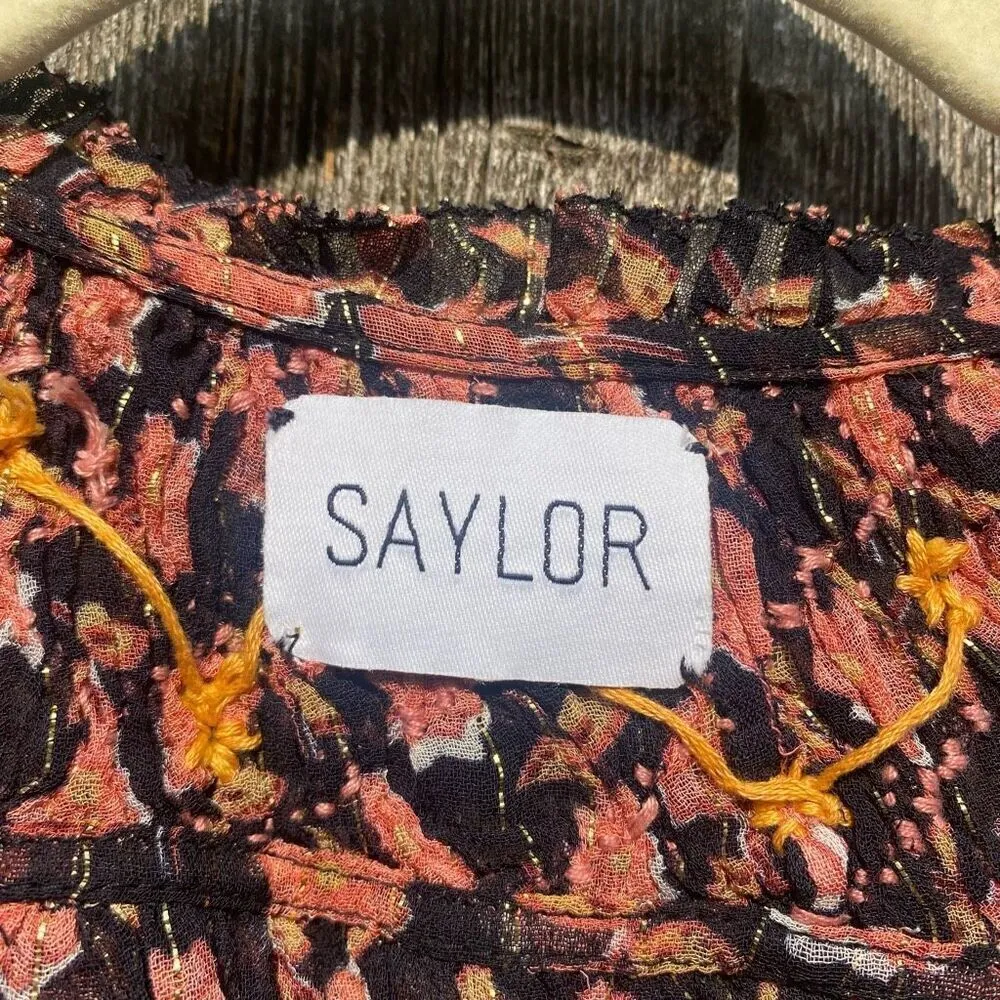 Saylor‎ Peggy Embroidered Floral Sheer Blouse | S - Image 6