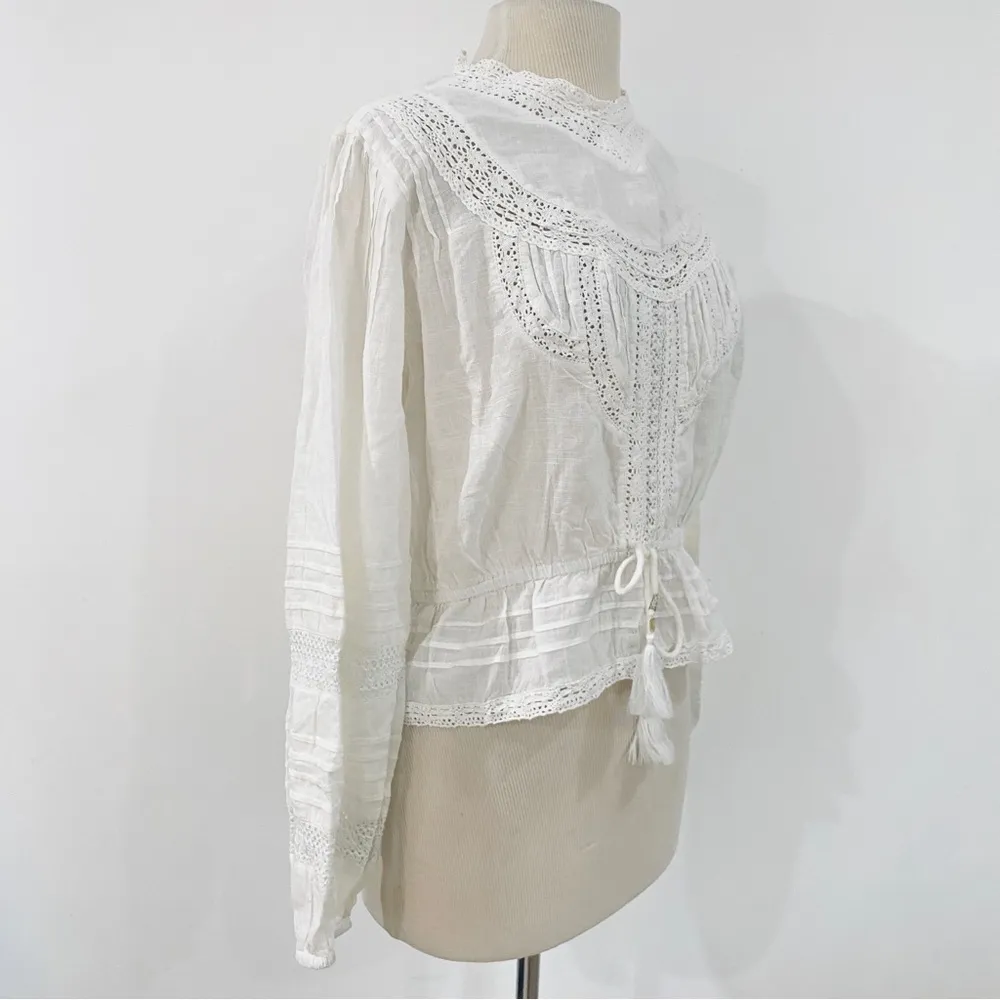 Marea 100% cotton Victorian blouse in off - Image 3
