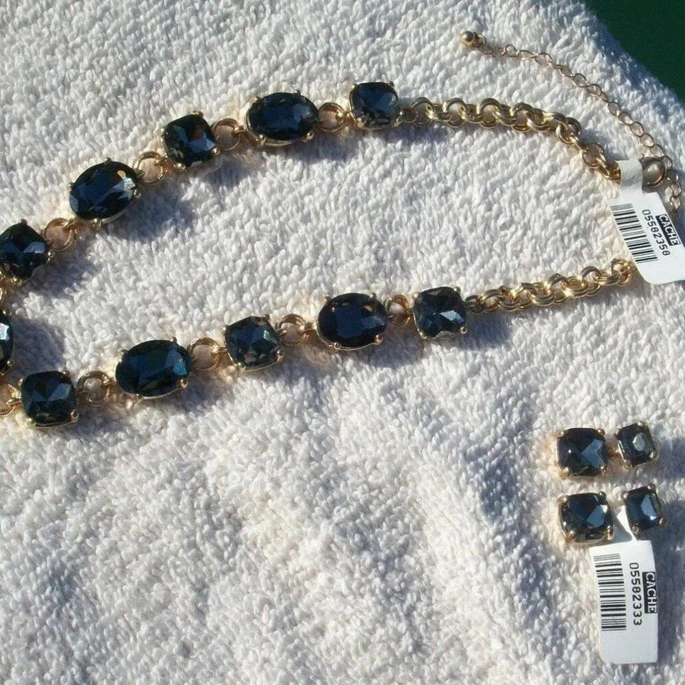 Cache Earring + Necklace New Dangle Event Chunky Gemstone Adjust Chain Lot 2 NWT - Image 5