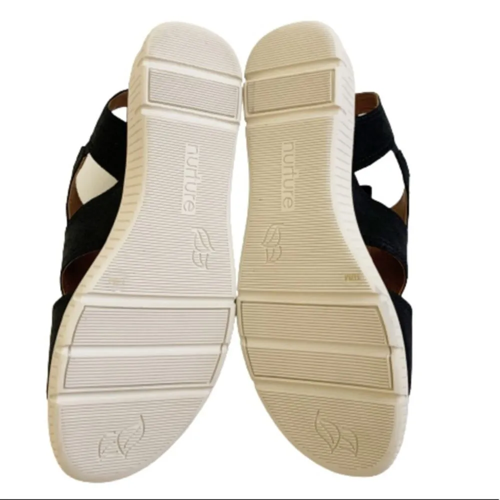 Nurture Wedge Sandal Sersey Black Leather Zipper Wedge Sandals Size 10 NIB - Image 5