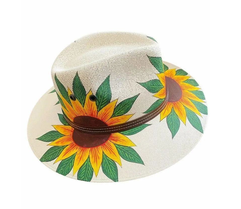 MEXICAN HAT Artisanal Handpainted Fedora Floral Sunflower Sombrero Panama Medium - Image 2