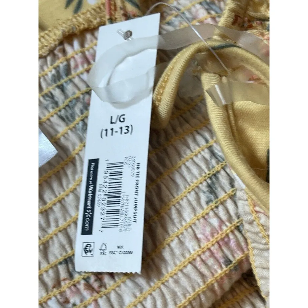 No Boundaries Yellow Floral Smocked Tie Front Back Cut Out Summer Jumpsuit L NWT - Image 12
