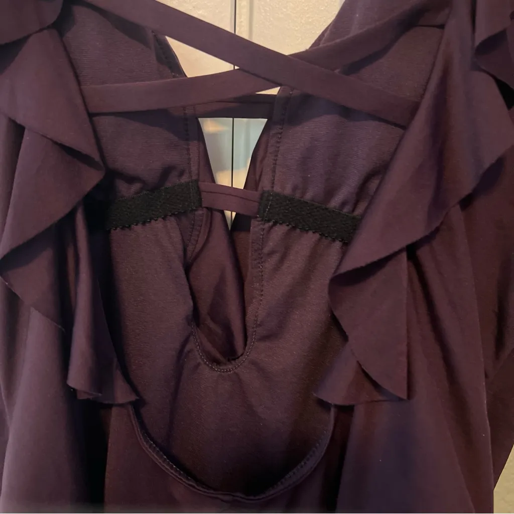 Shade & Shore Womens Tall XS Long Torso Ruffle Plunge One Piece Swimsuit Purple - Image 4