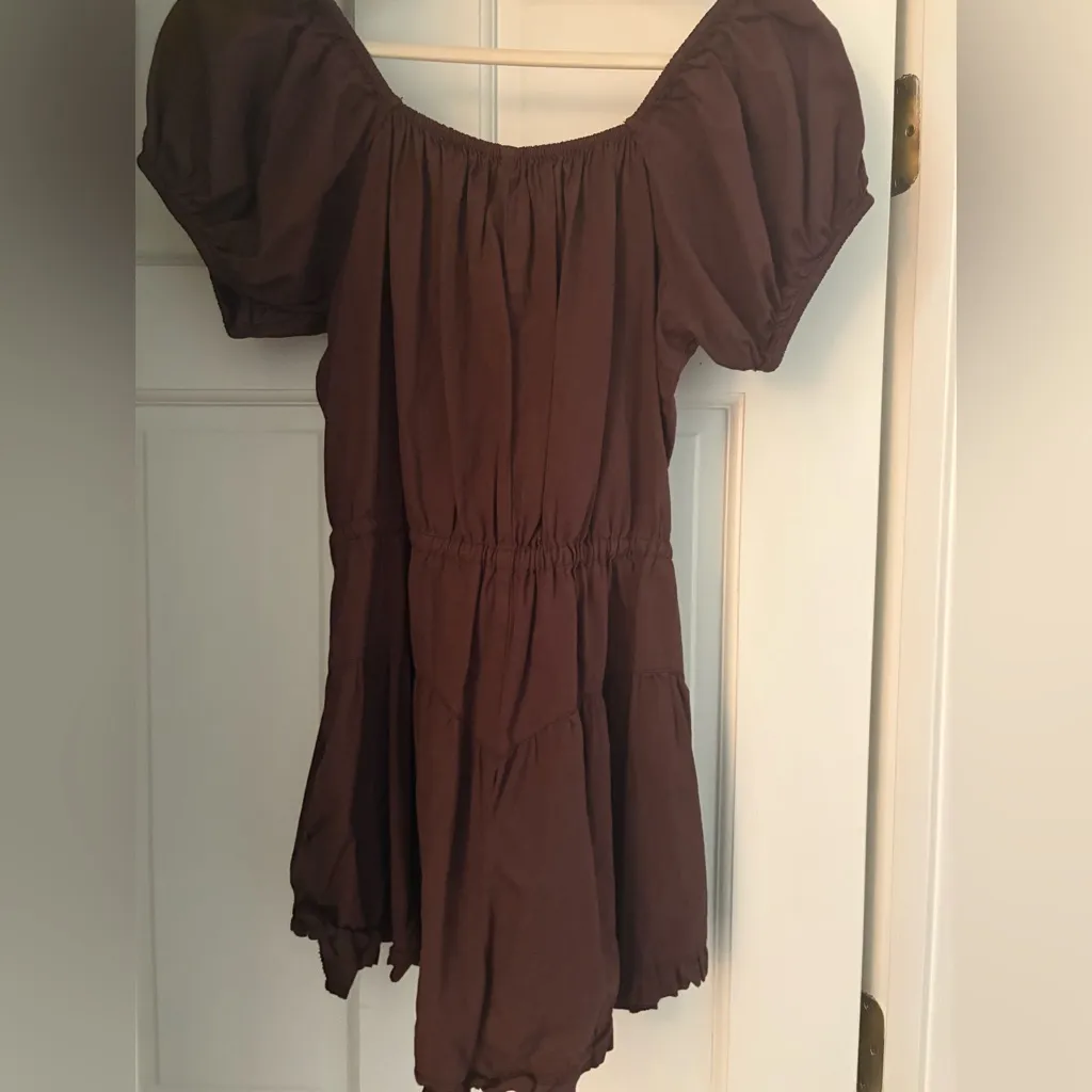 Free People  Dark Brown Button-Front Romper With Adjustable Waist - Image 5