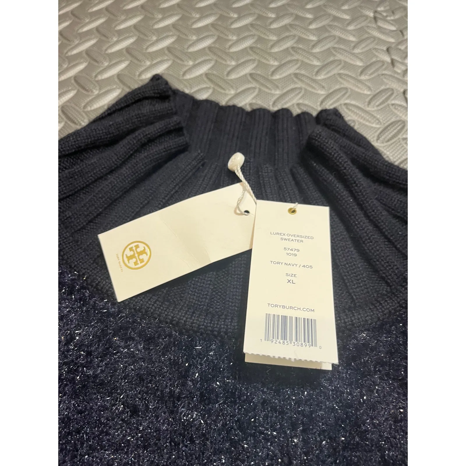 NEW Tory Burch Oversized Lurex Sweater in Navy Mock Neck‎ Turtleneck Size XL - Image 3