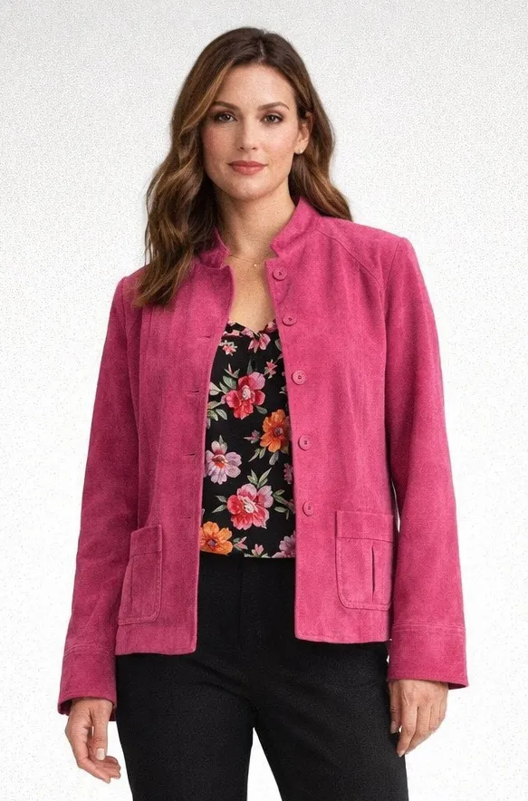 Parisian Signature Pink Suede Leather Jacket Women’s Size L Button Front Size L - Image 1