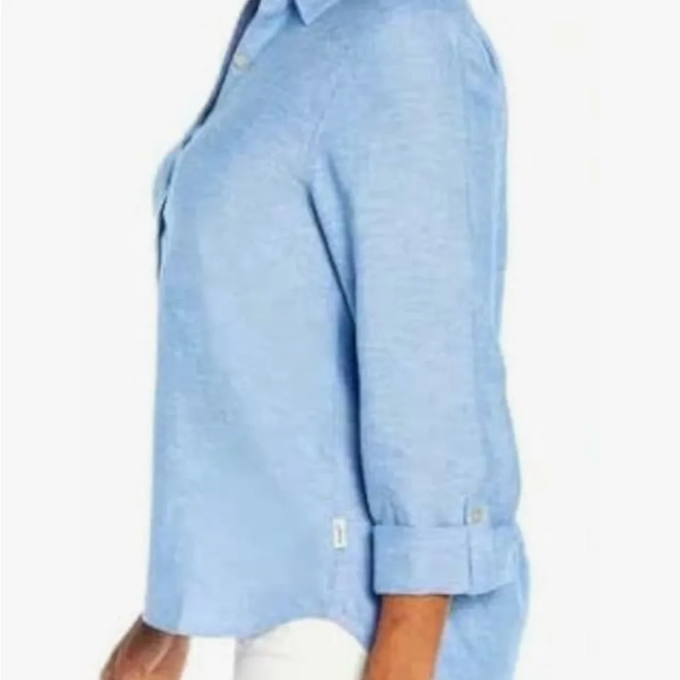 Orvis Classic Blue linen Collared Shirt - Image 3