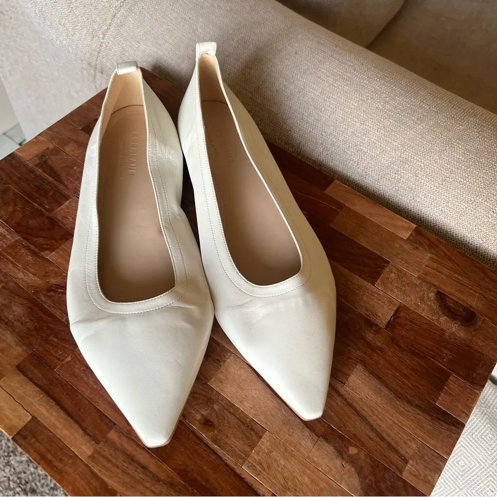 Everlane Italian Leather The 40 Hour Pointed Toe Flats in Cream White Size 10 - Image 4
