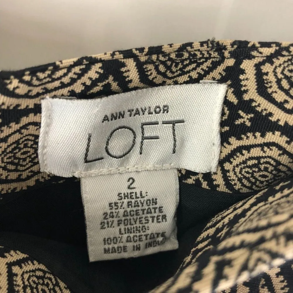Ann Taylor LOFT Pencil Skirt Belted Geometric Lined Beige Black Size 2 - Image 4