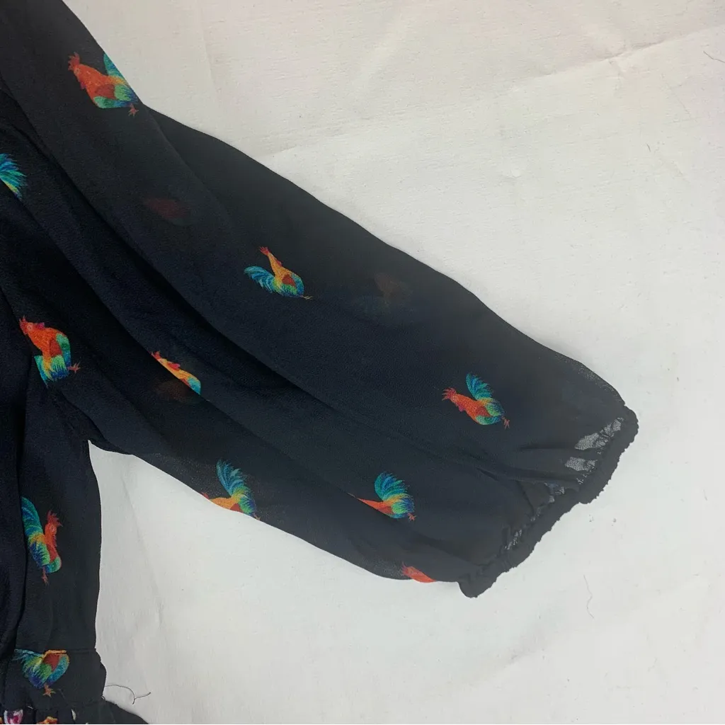 Farm Rio size small mixed stardust maxi dress Celestial Black chickens tiered - Image 5