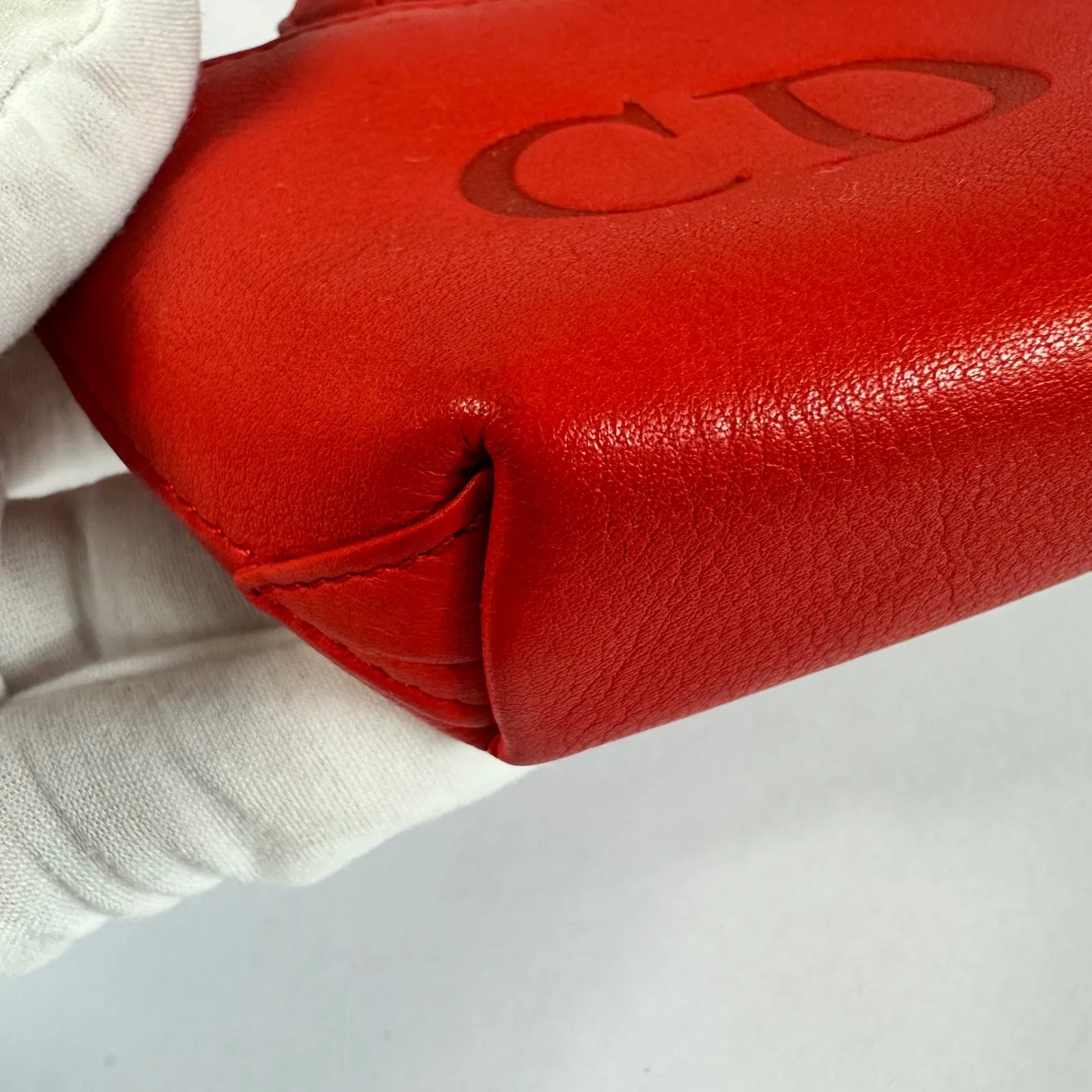 Christian Dior Red Leather Micro Tote Bag CD Logo Charm Handbag - Image 5