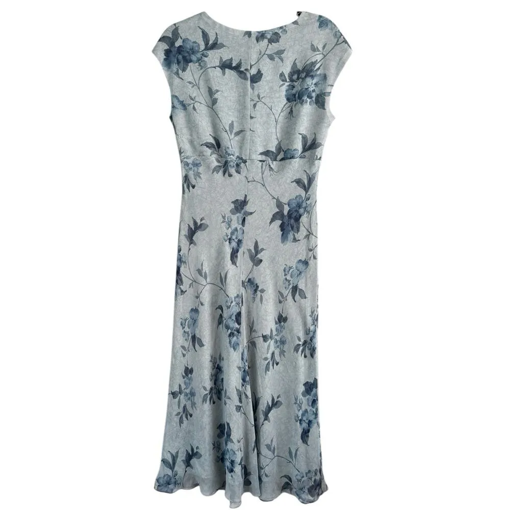 Talbots Pure Silk Blue Floral Babydoll Midi Dress Size 10 Fairy Cottage Coquette - Image 2