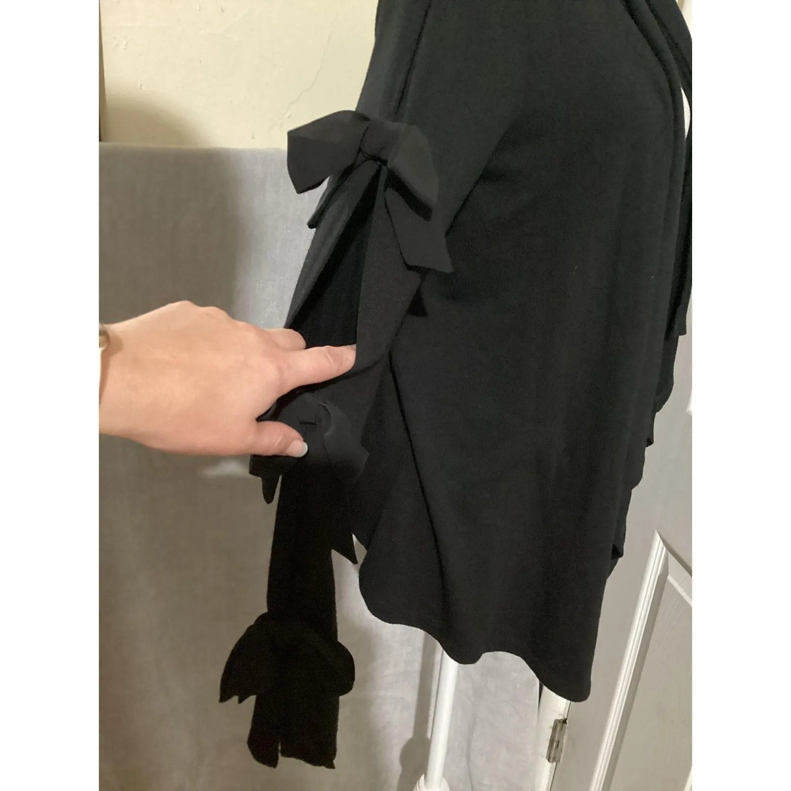 August Silk Cardigan Womens Small Black Open Front Bow Sleeve Sweater Knit Drape - Image 3