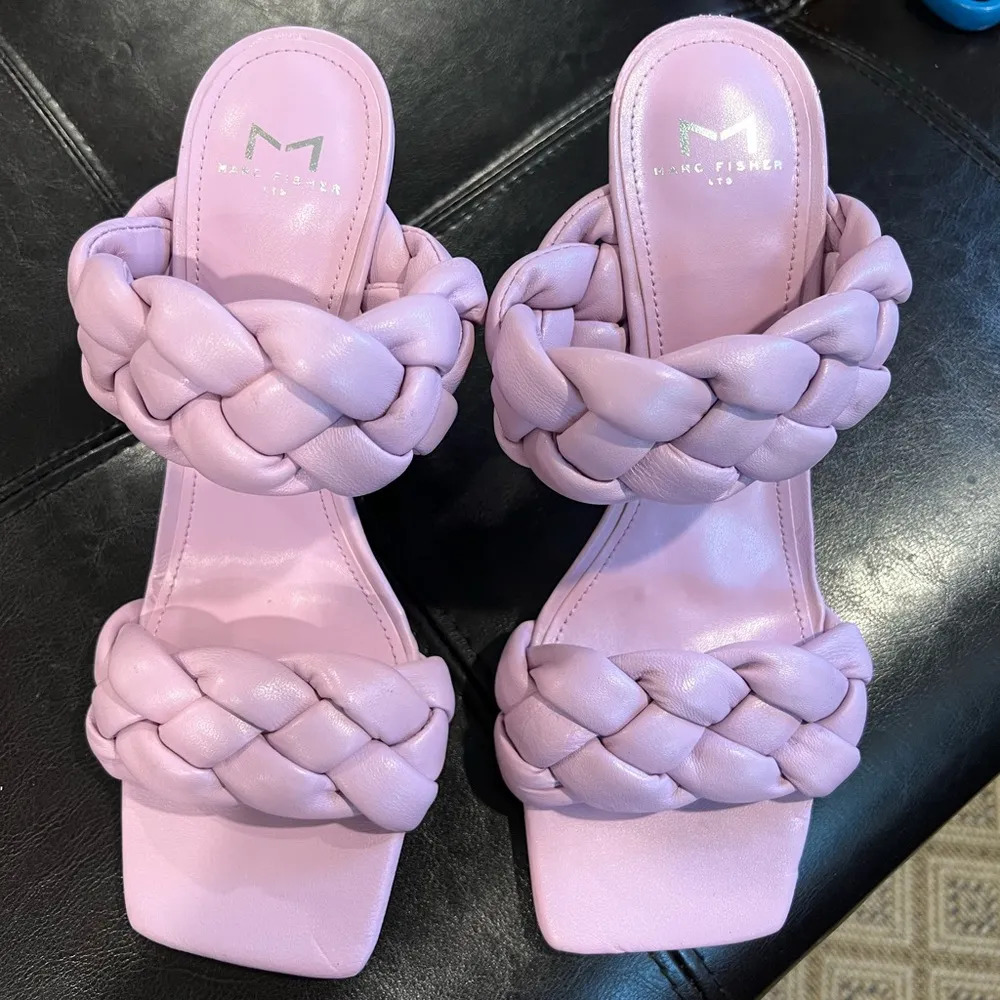 MARC FISHER Purple Hammy Toe Flare Slip On Leather Heeled Sandal size 8.5 - Image 8