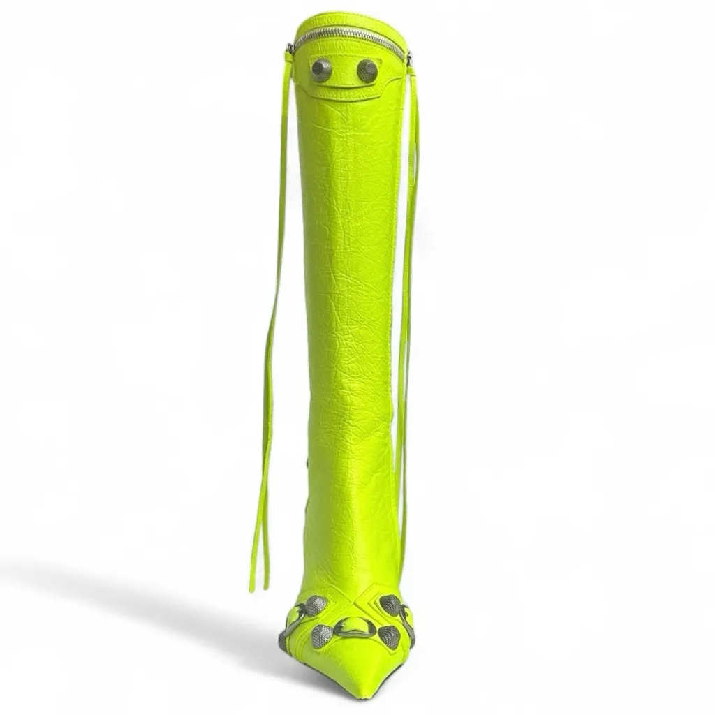 Balenciaga Cagole Leather Knee High Boots Fluorescent Yellow 90 mm Heels US 6 - Image 2