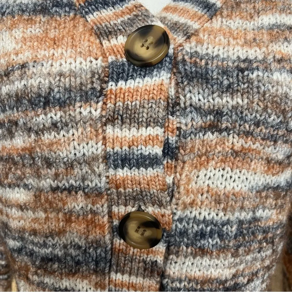 LOFT Striped V-Neck Chunky Button Cropped Cardigan Sweater Orange Gray Size M - Image 6