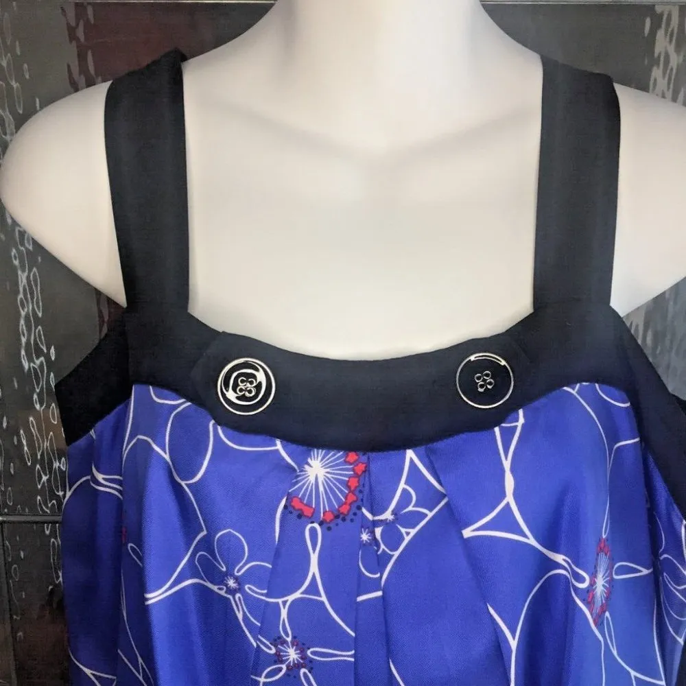 Tibi Royal Blue w red floral 100% Silk Dress Bubble Hem Spaghetti straps sz 6 - Image 5