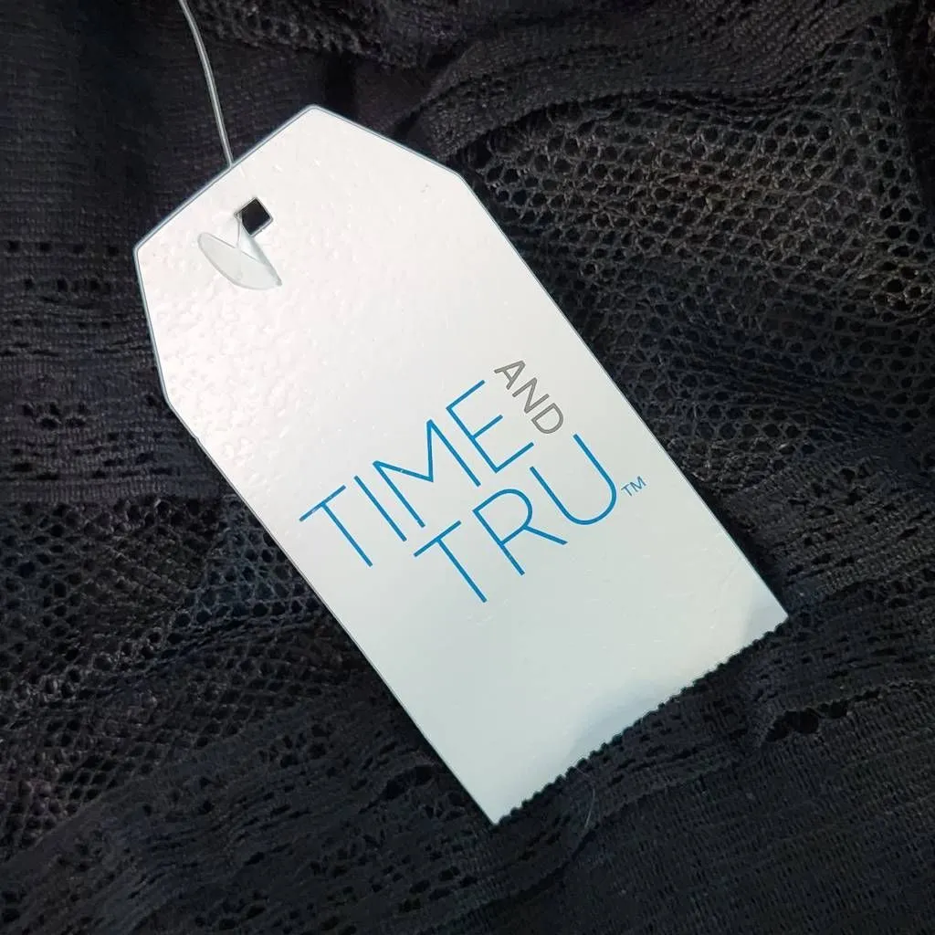 Time and Tru Black Lace Blouse NWT Size Large 12-14 Black Mesh Boho Blouse - Image 8