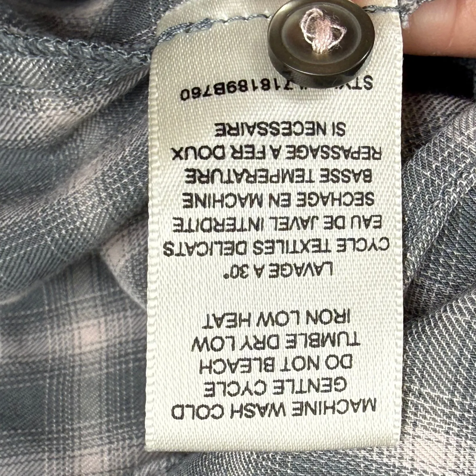 LA VIE Rebecca Taylor Plaid Ruffle Blouse Women's Medium Gray Pink Long Sleeve - Image 6