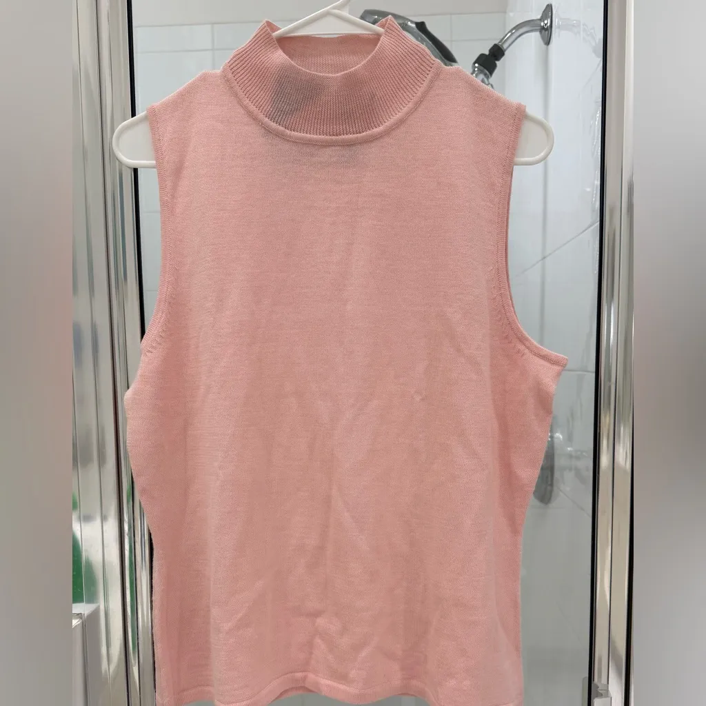 Bob Mackie Sleeveless Mock Neck Sweater Pink 15% Wool – Size Large NWT - Image 3