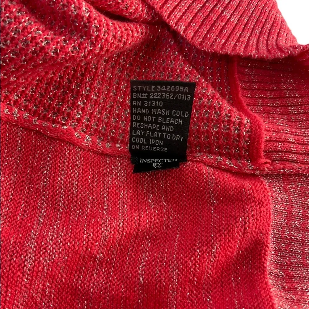 Alyx Open Cardigan Shrug Metallic Batwing Sleeve Cropped Poppy Coral Plus 1X Pink - Image 4