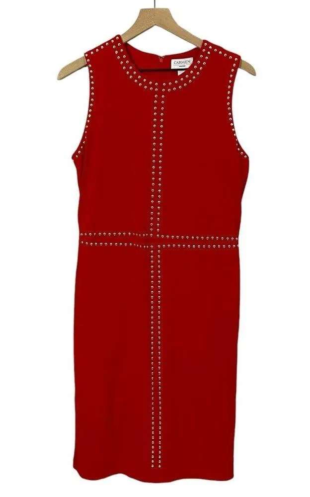 Carmen Marc Valvo Studded Sleeveless Sheath Dress - Red - 8 - Image 5