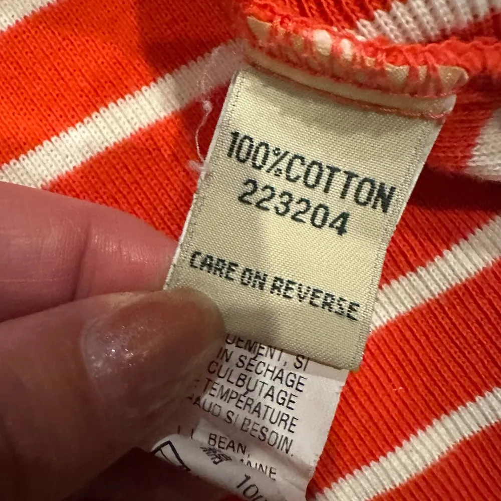 LL Bean Women's L French Sailor 1/4 Zip Pullover Orange White Stripe Long Sleeve - Image 5