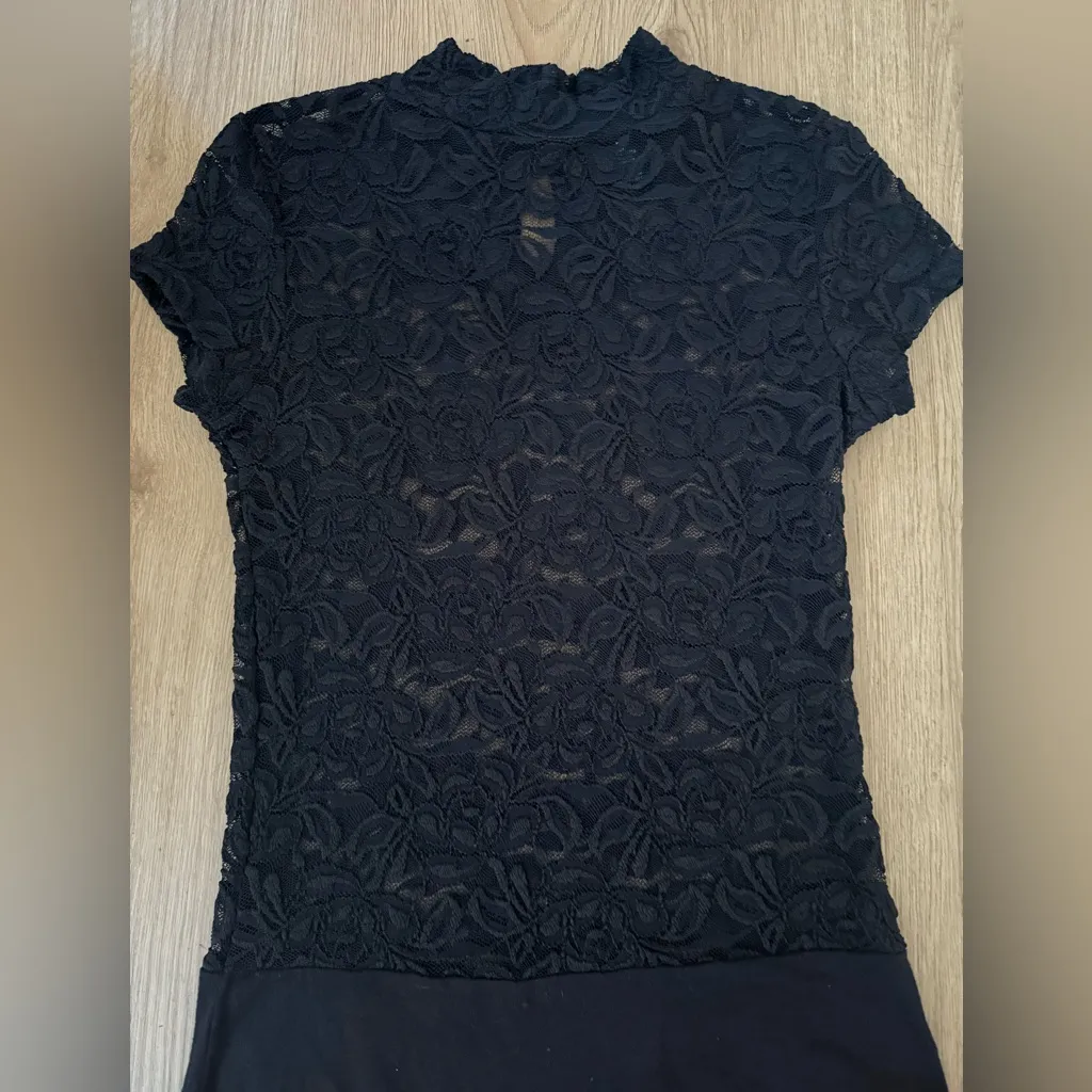 Aqua Black Lace Floral Bodysuit with Mock Neck Size Small - Image 2