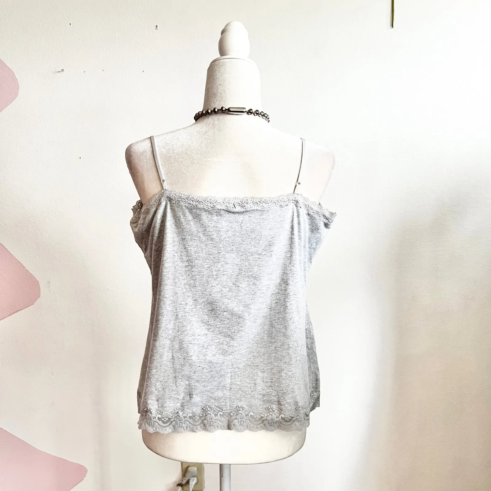 Gray Lace Trim Cami Top Y2K 2000s Coquette Soft Girl XL - Image 2