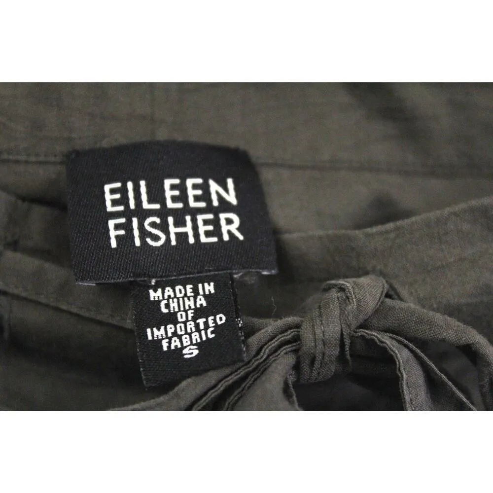 Eileen Fisher 100% Cotton Cropped Pants Olive Green Gray S Drawstring Waist - Image 3
