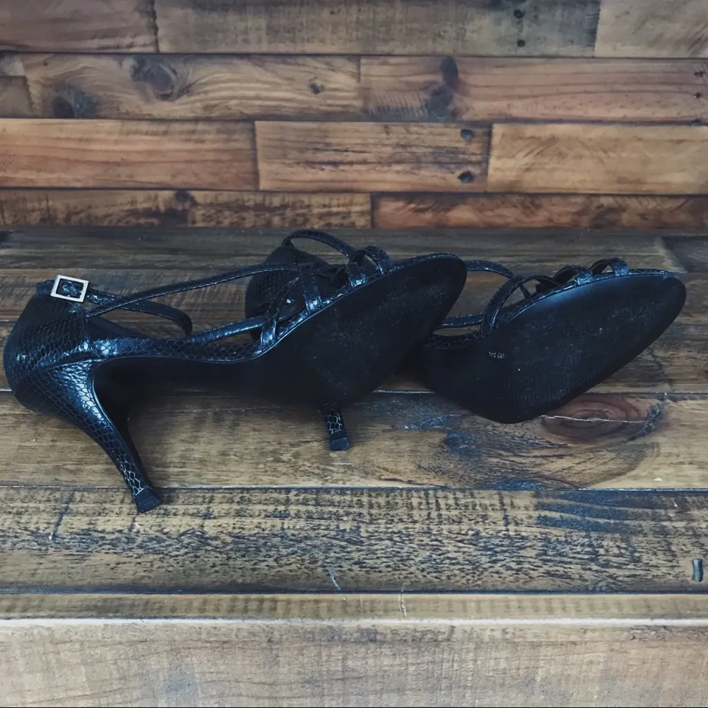 Vintage Y2K BCBG Leather Snakeskin Heels in Black | Size 7 - Image 8