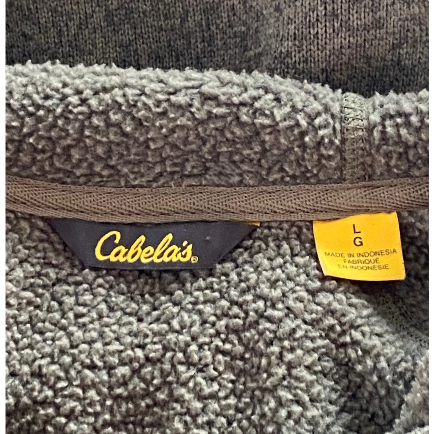 CABELAS Thick Sherpa Fleece Lined Olive Green Hoodie Sweater Jacket ~ LARGE - Image 7