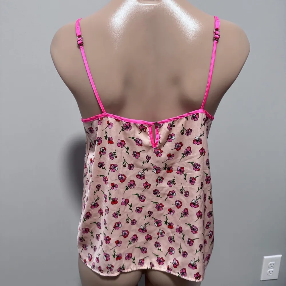 Juicy Couture Pink Flower Tank Top Ruffle Bow Coquette Silky Peter Pan Medium - Image 4