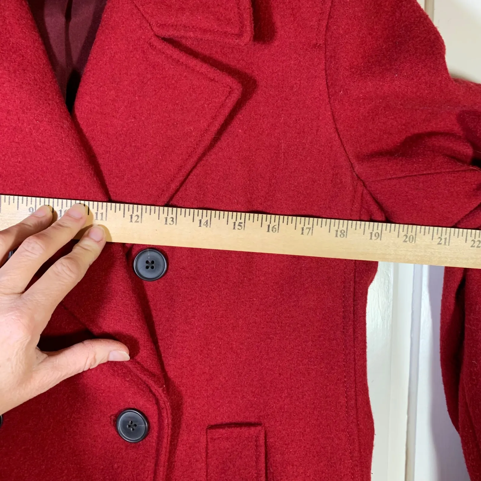 Old Navy Red Double Breasted Wool Blend Peacoat Women's Size Medium - Image 6