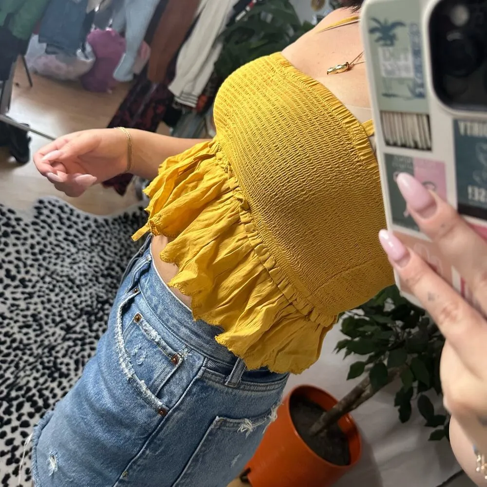 Wilfred Smocked Cropped Peplum Top Yellow Size Medium - Image 5