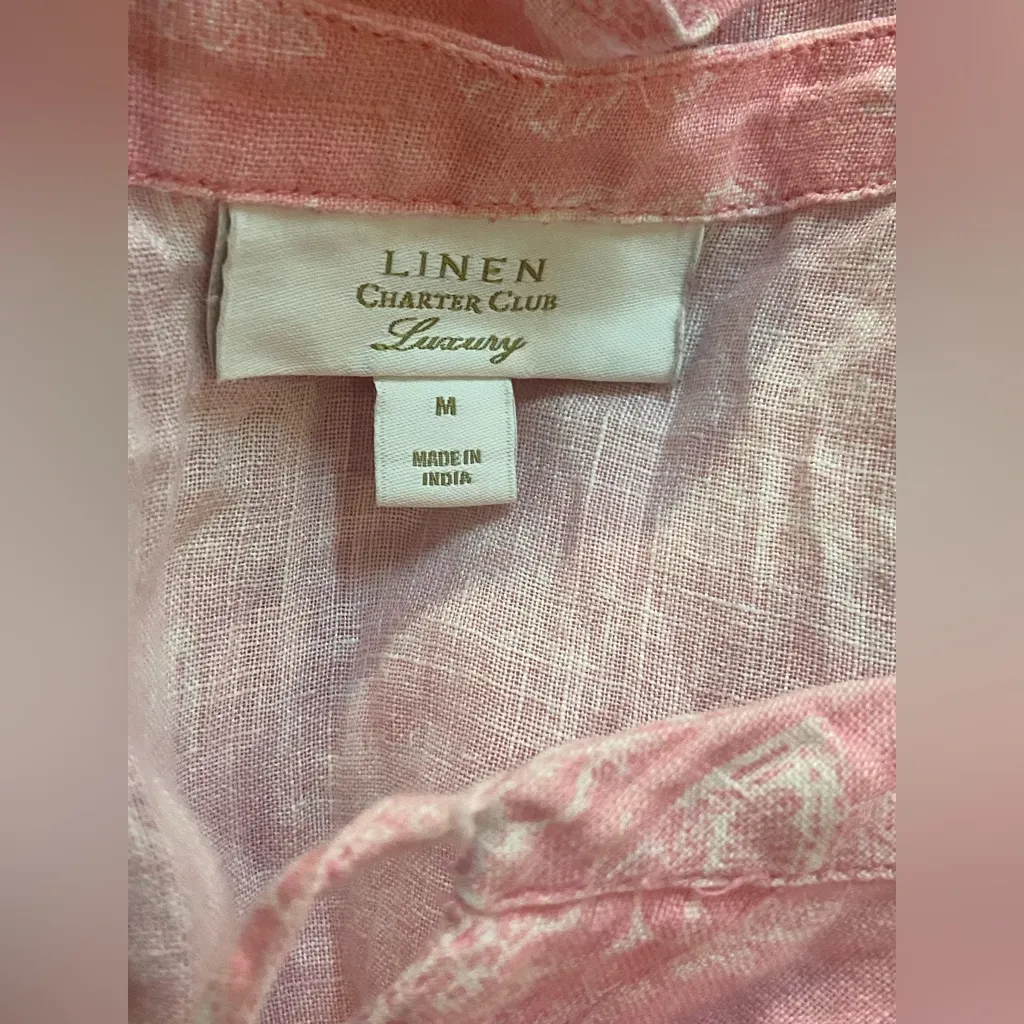 Charter Club Linen Luxury  Pink Toile-Print Top Size Meduim - Image 4