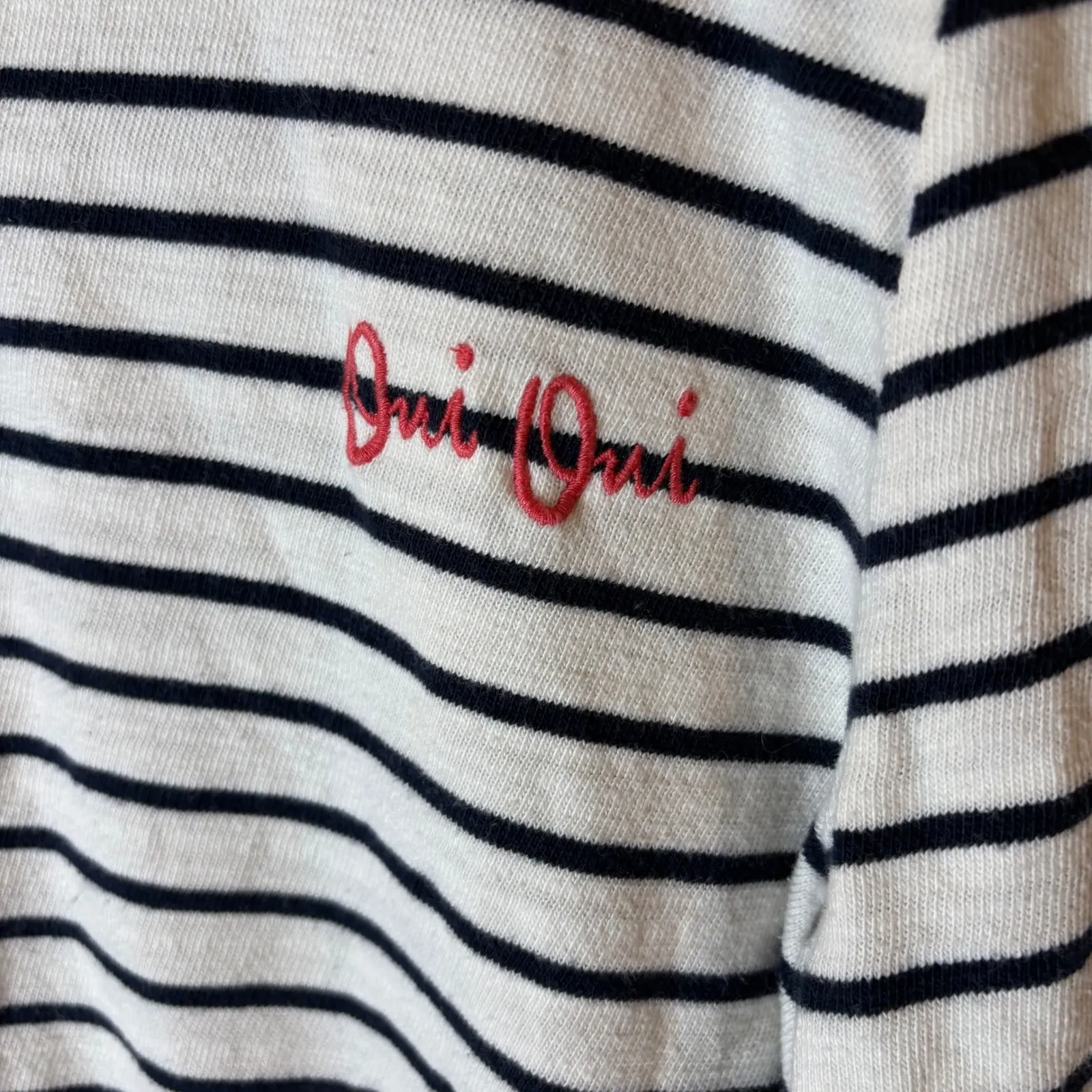 LOFT‎ Striped Boat Neck Top Oui Oui Embroidered Cotton White Navy XL - Image 2